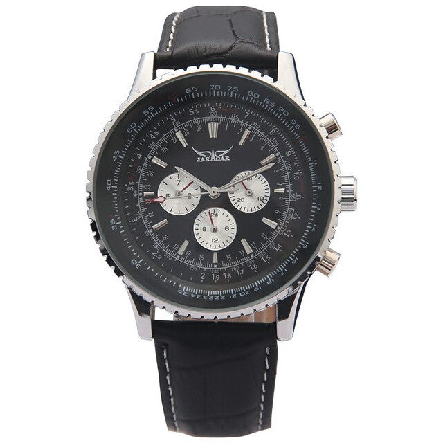 Jaragar Luxe Top Mannen Mechanische Horloges Automatische 6 Handen Lederen Band Horloges Big Dial Voor Man Horloges: black