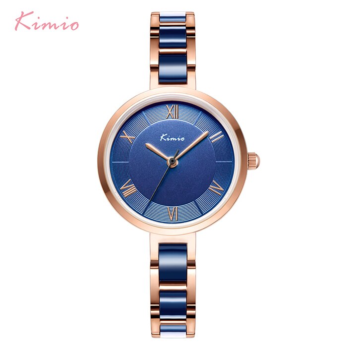 KIMIO Frauen Weiß Nachahmung Keramik Armbinde Uhren Einfache Große Zifferblatt Damen Quarzuhr Römischen Skala Armbanduhr: Blau Uhr