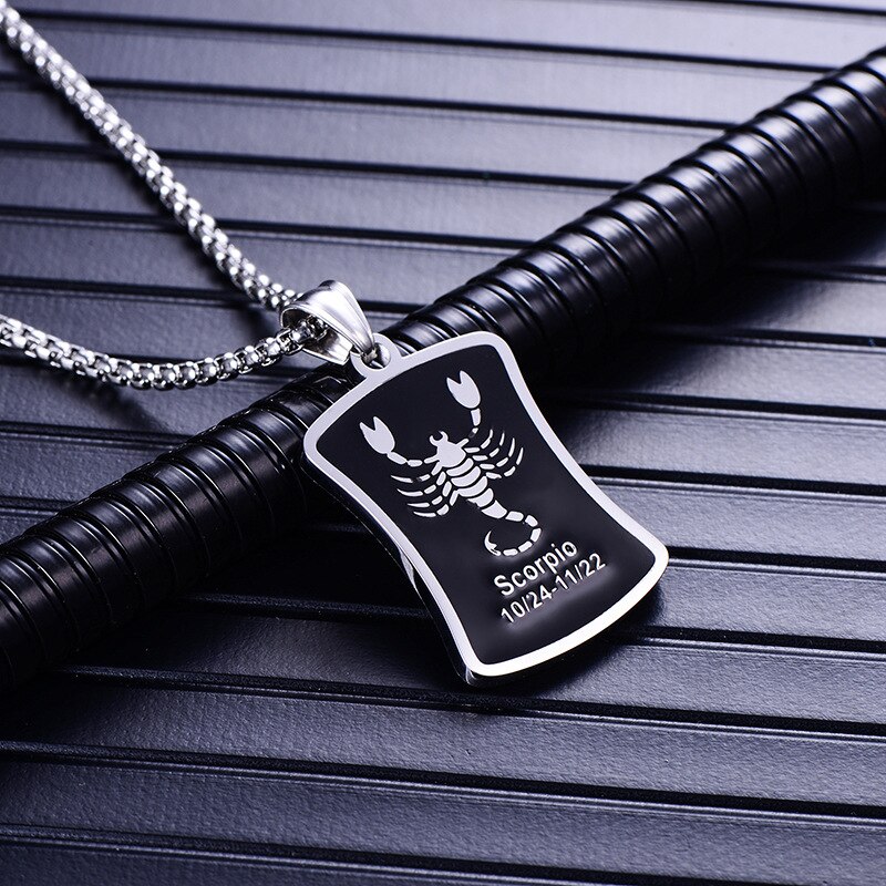 Zodiac sign 12 constellation pendant men necklace stainless steel male accessories gold simple silver necklace chain Square card: Y silver