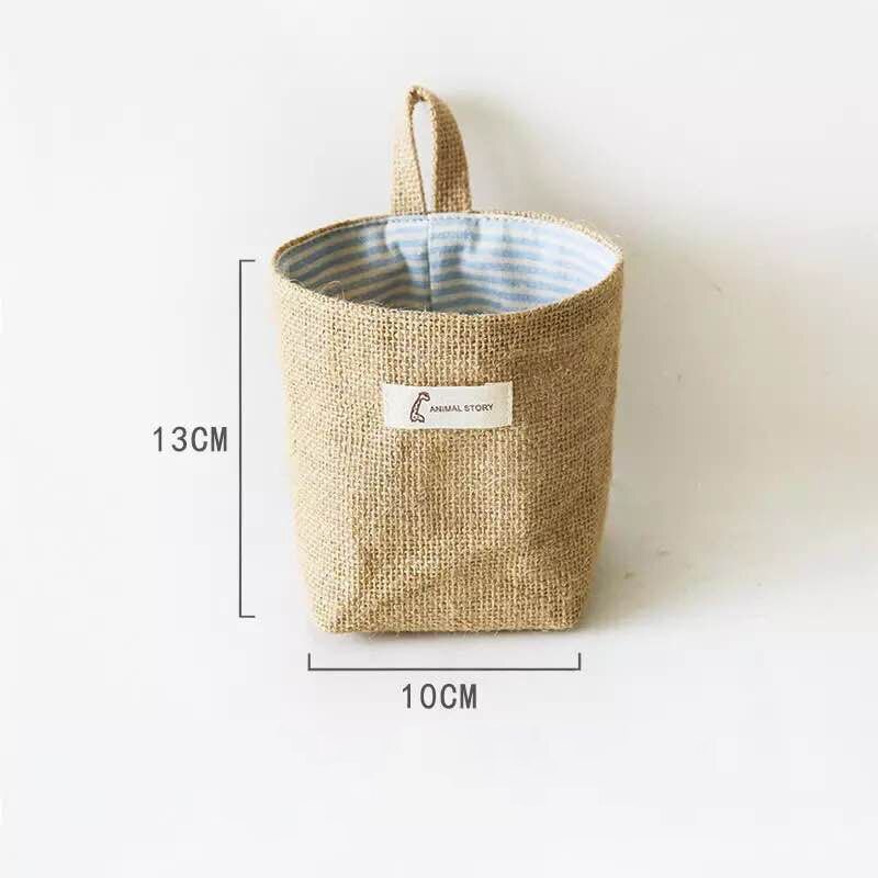 Hanging Storage Basket Jute Cotton Linen Pocket Storage Box Small Sack Sundries Organizer Cosmetic Organizer Home Decor: As picture4