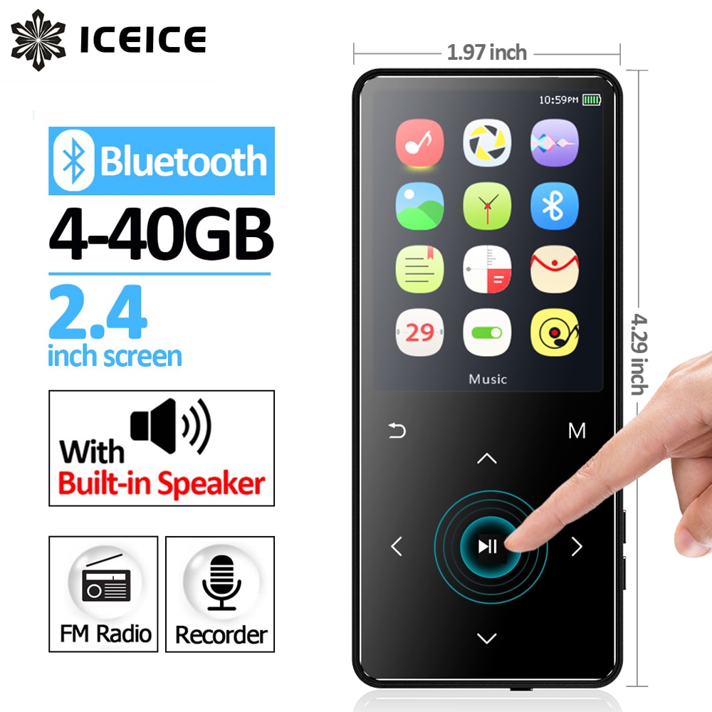 ICEICE MP4 Player Bluetooth with Speaker MP3 MP4 Music Player Portable MP 4 Media Slim 2.4 inch Touch Keys FM Radio Video Hifi