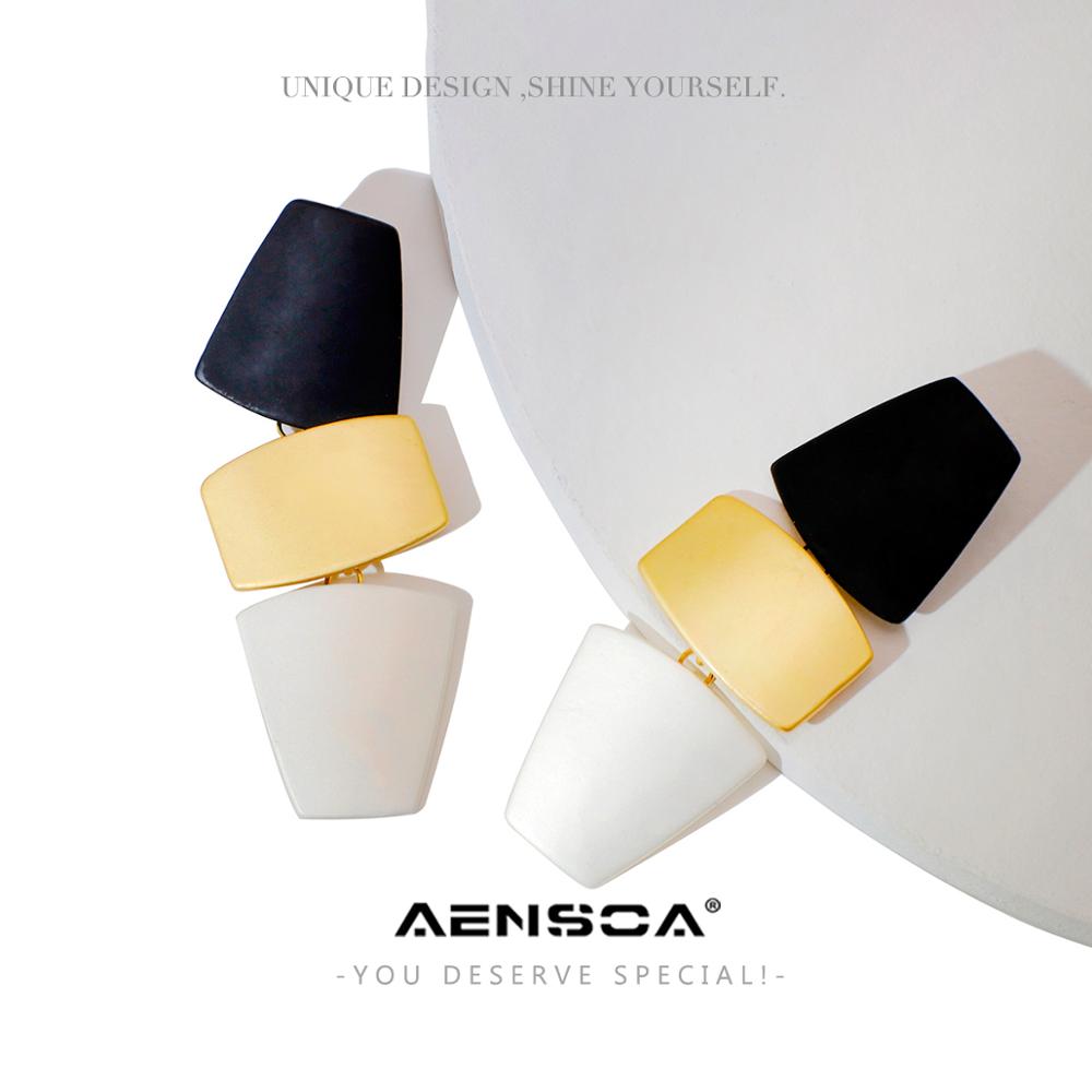 Aensoa Trendy Lange Geometrische Oorbellen Voor Vrouwen Zwarte Gouden Zilveren Kleur Lange Opknoping Verklaring Oorbel Sieraden