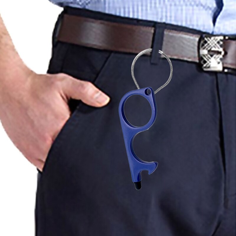 Portable Door Opener Tool Keychain Tool For Outdoor Public Door Handle Touchscreen Button Bottle Opener Keychain