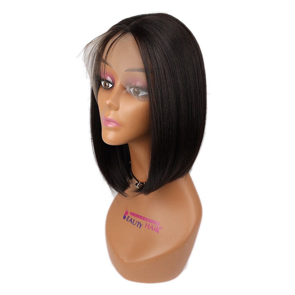 14'' Bob Straight Lace Front Wigs Glueless Lace Wig Synthetic Heat Resistant Fiber Dark Brown Hair Wig With Baby Hair For Women