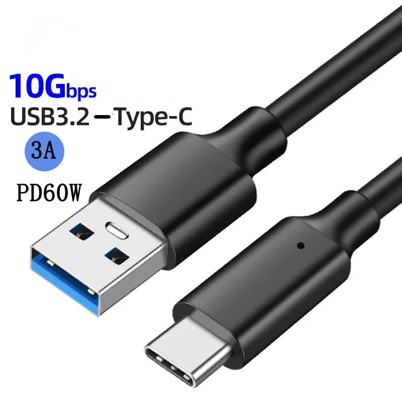 Usb 3.1 10 gbit/s) typ-c-kabel, usb-a-auf-usb  c 3.1/3.2 gen.2- datenübertragungskabel, usb-c-ssd-festplattenkabel  pd 3a 60w qc 3.0 ladekabel: Schwarz / 10m