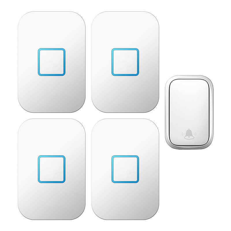 WEMEDA No Battery Wireless Doorbell Self-powered Waterproof 1 Button 4 Receiver Home Call Ring Bell 60 Chimes 5 Volume 0-110DB: white 1x4 / US