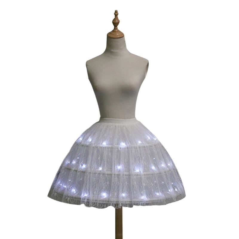 Femmes Lolita réglable LED lumineux Ballet danse Tulle robe courte 3 cerceaux en acier Crinoline jupon fête scène sous-jupe: white
