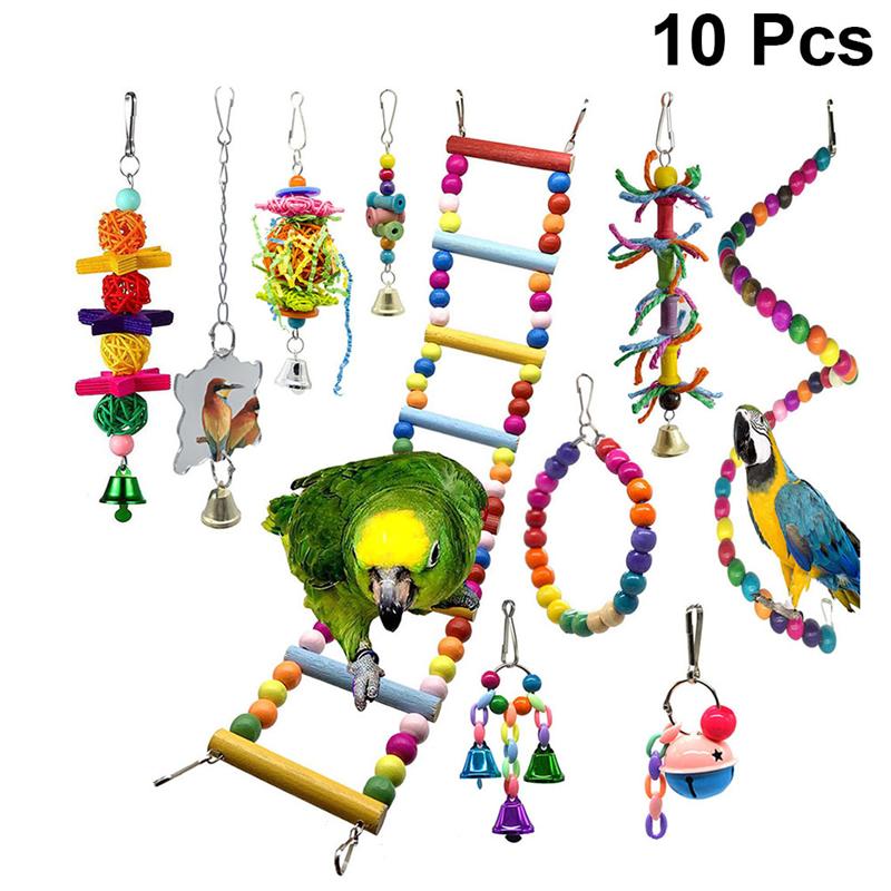 10 Stks/set Huisdier Vogel Speelgoed Opknoping Papegaai Vogel Speelgoed Kauwen Speelgoed Bell Bal Ladder Kauwen Speelgoed Papegaai Vogelkooi accessoires