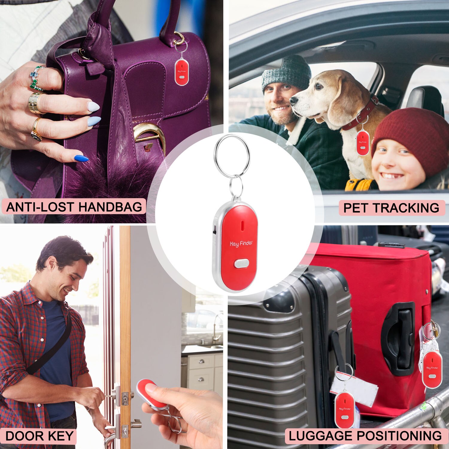 LED Whistle Key Finder Flashing Beeping Sound Control Alarm Anti-Lost Keyfinder Locator Tracker with Keyring