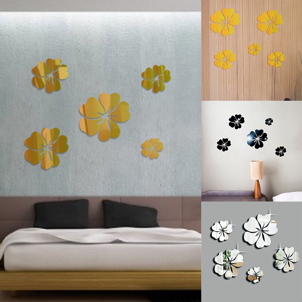 DIY Acrylic Wall Sticker 3d Mirror Art Flower Removable Living Room Bedroom Wall Decoration Wall Tile Glass