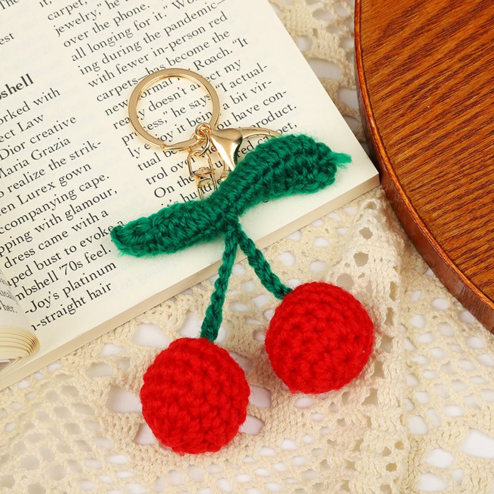 Neue gestrickte Frucht Schlüssel bund Simulation Erdbeer Kirsche Birne Pfirsich Schlüssel ring Frauen Mädchen Auto tasche Schlüssel Anhänger Schmuck Schlüssel halter: YELLOW