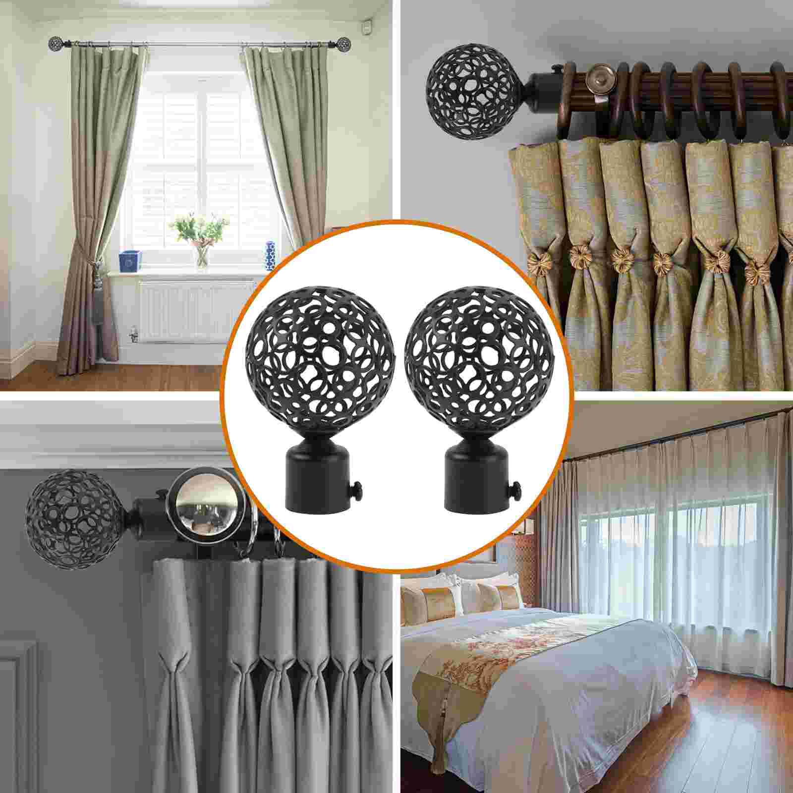 2pcs Curtain Rod Decorative Head Roman Rod Accessories for Home (Black)