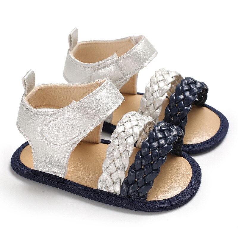 Triursus merk baby meisjes open teen sandalen zomer baby sandalen meisjes pu leren klompen baby eerste loopschoenen: Zilveren schoenen / 0.5