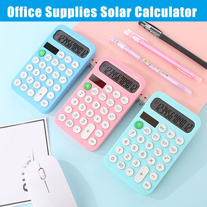 Office Large Screen Solar Calculator 12 Digits Solar Mini Calculator Handheld Office Supplies