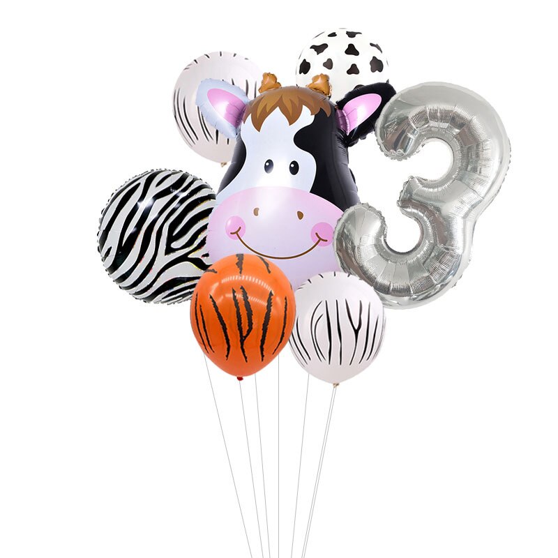Kids Animal Birthday Party Balloons First Birthday Safari Animal Balloon Bouquet Jungle Animal Ballons Digital Balloon: silver 3