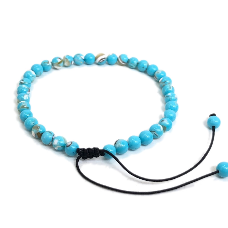 4mm Stone Beads Adjustable Bracelet For Men Shell turquoise malachite Chalcedony Onyx Woven Bracelets Women Yoga Jewelry: Antique Bronze Plated