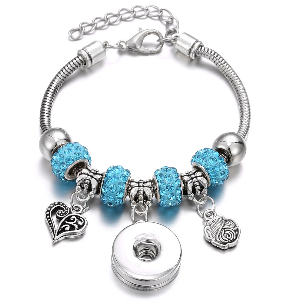 Snap Button Jewelry Snap Bracelet Lobster Buckle Snake Chain Bangles Fit 18MM Snap Jewelry Christmas Beads Bracelet