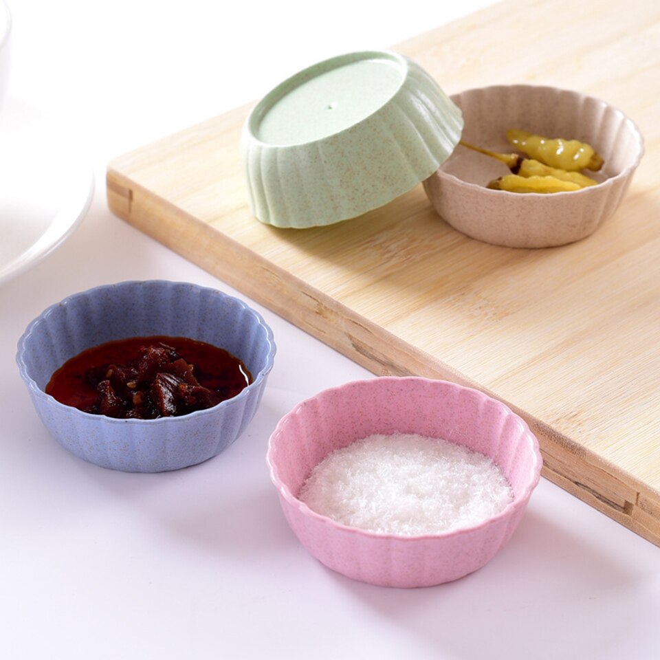 Bol d'assaisonnement en forme de fleur, bol de blé dégradable bol d'assaisonnement en forme de cœur assiette à Sauce pour aliments assiettes d'apéritifs pour outils de cuisine 3 pièces