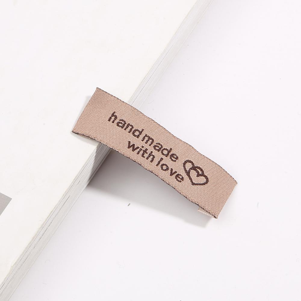 Bruine Kleur Labels 20 Pcs 15X50 Mm Handgemaakt Met Liefde Doek Geweven Labels Diy Accessoires Naaien Grosgrain Kledingstuk label