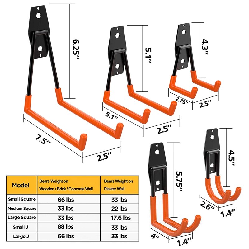 10 Pack Garage Storage Utility Double Hooks, for Organizing Power Tools,Ladders,Bulk Items