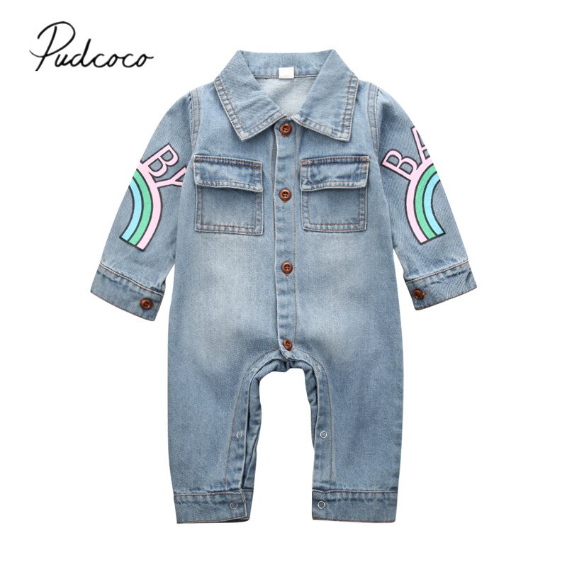 2019 del bambino di Autunno della Molla Dei Vestiti Del bambino Del bambino Dei Ragazzi per Bambini Giraffa Tessuto denim Pagliaccetto Arcobaleno Inverno Abiti A Maniche Lunghe Vestiti