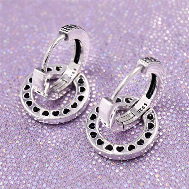 Orecchino di cristallo scintillante doppio cerchio originale firma per le donne gioielli in argento Sterling 925 regalo di nozze