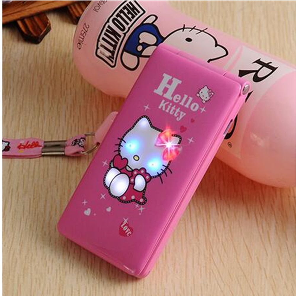 Hello Kitty 1800Mah Flip Dual Sim-kaart Gprs Adem Licht Touch Screen Mobiele Telefoon Vrouwen Meisje Kind MP3 MP4 cartoon Mobiele Telefoon