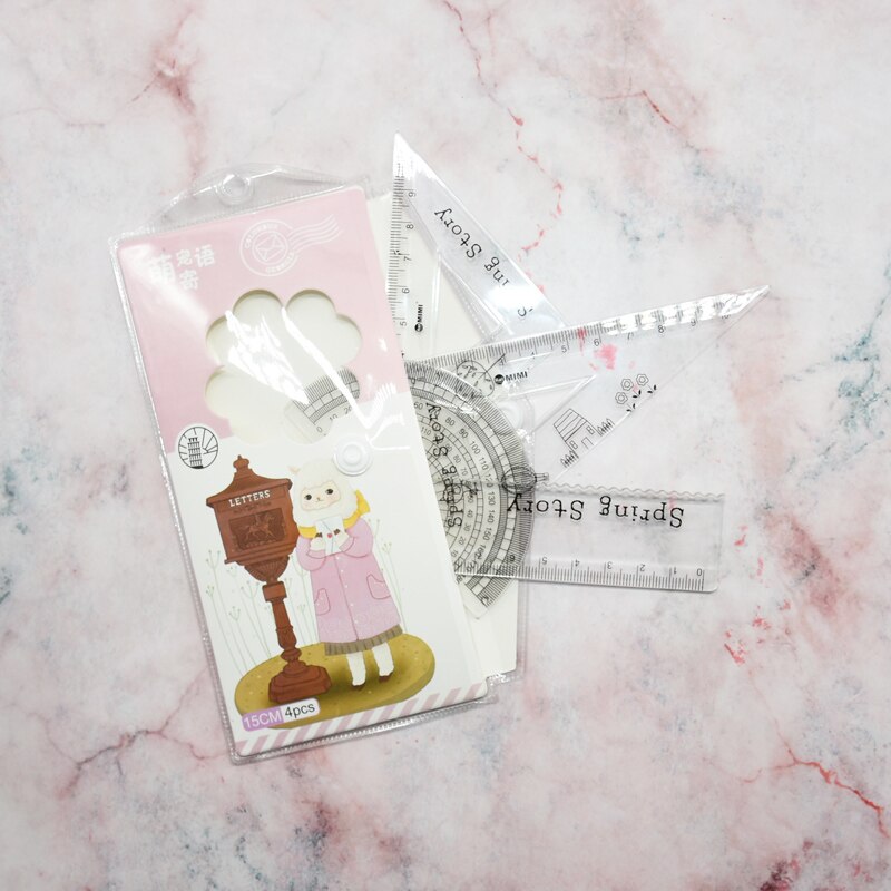 4 pieces / set of cartoon protractor ruler mathematics classroom ruler school student supplies