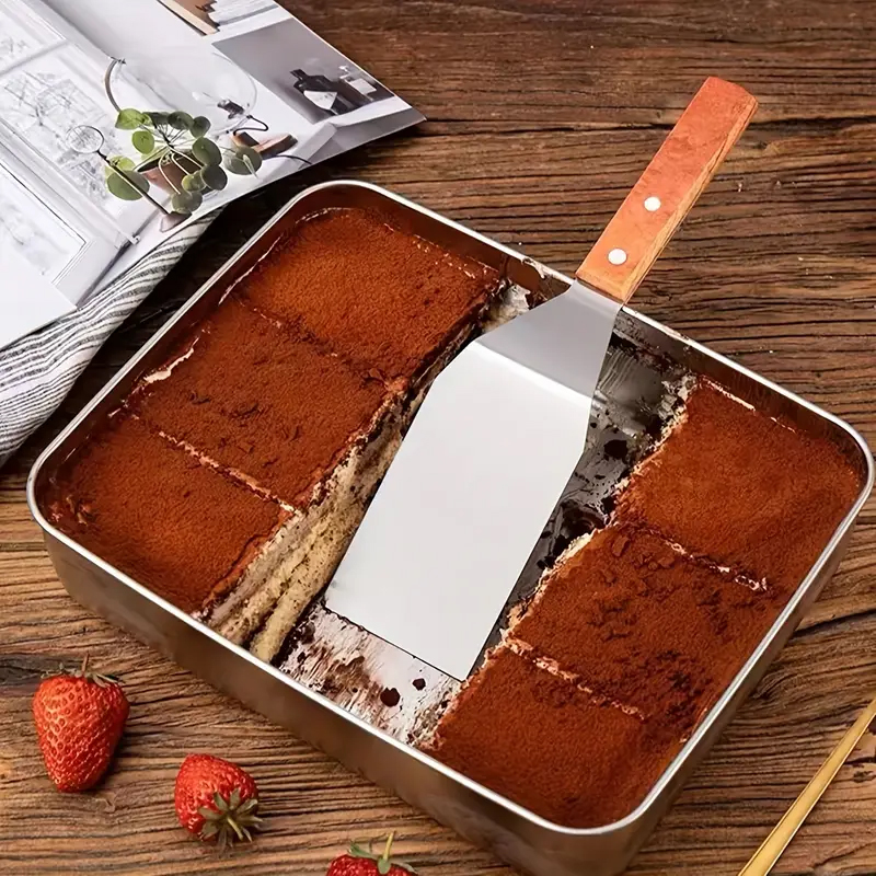 Spatel i rostfritt stål pannkakshamburgervändare trähandtag tiramisu-skärare äggbiff matlagningsspade handpaj pannkaksverktyg