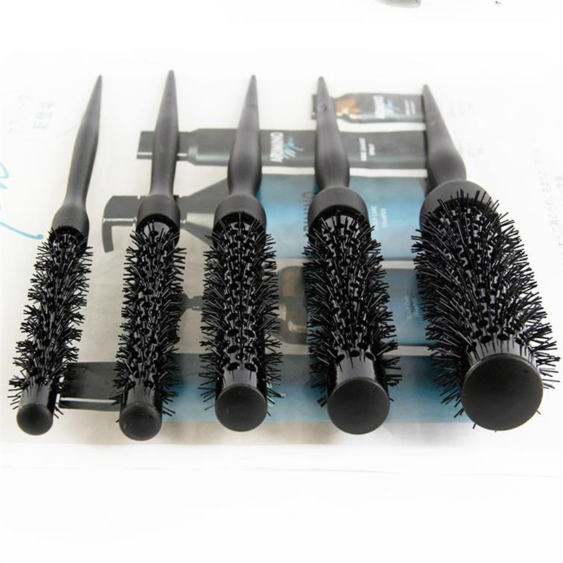Peine para el cabello de barril redondo negro, cepillo para el cabello, peine de nailon, cilindro, peine para pelo rizado, herramienta de salón de tubo de aluminio, 1 ud.