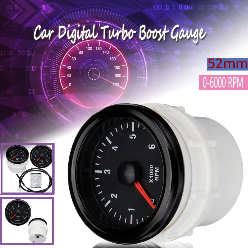 Dc 12V Universele Auto Digitale 52Mm 0-6000 Rpm Elektrische Toerenteller Turbo Boost Rpm Gauge Voltmeter Voor diesel Motor Motor