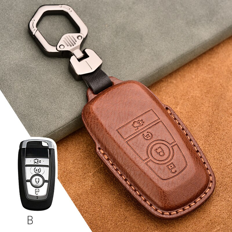Retro Leather Remote Key Fob Holder Cover Case For Ford Edge Fusion Mustang Explorer Expedition F150 F250 F-350 F-450 keyless: 4BTNS Coffee