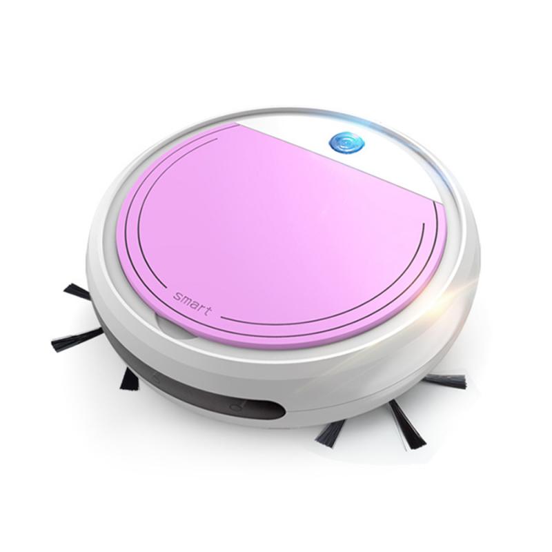 1PCS Full Automatic Mini Smart Sweeping Robot Vacuum Cleaner Floor Edge Dust Cleaning Tools Auto Suction Sweeper UV Disinfection: pink white
