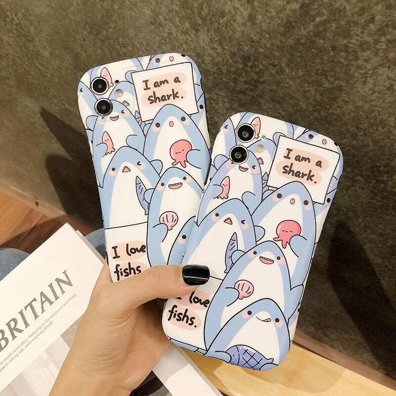 Koko näytön shark puhelinkuoret huawei  p30 p40 mate 30 pro iphone 7 8 plus xr  xs 11 pro max iskunkestävä pehmeä takakansi
