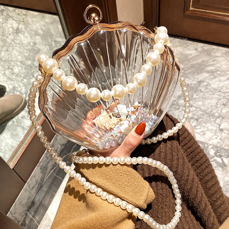 Bolso de concha con cadena de Nueva Perla para mujer, cartera de mano, bolso de mano, bolso de mano, bolsa de tienda,