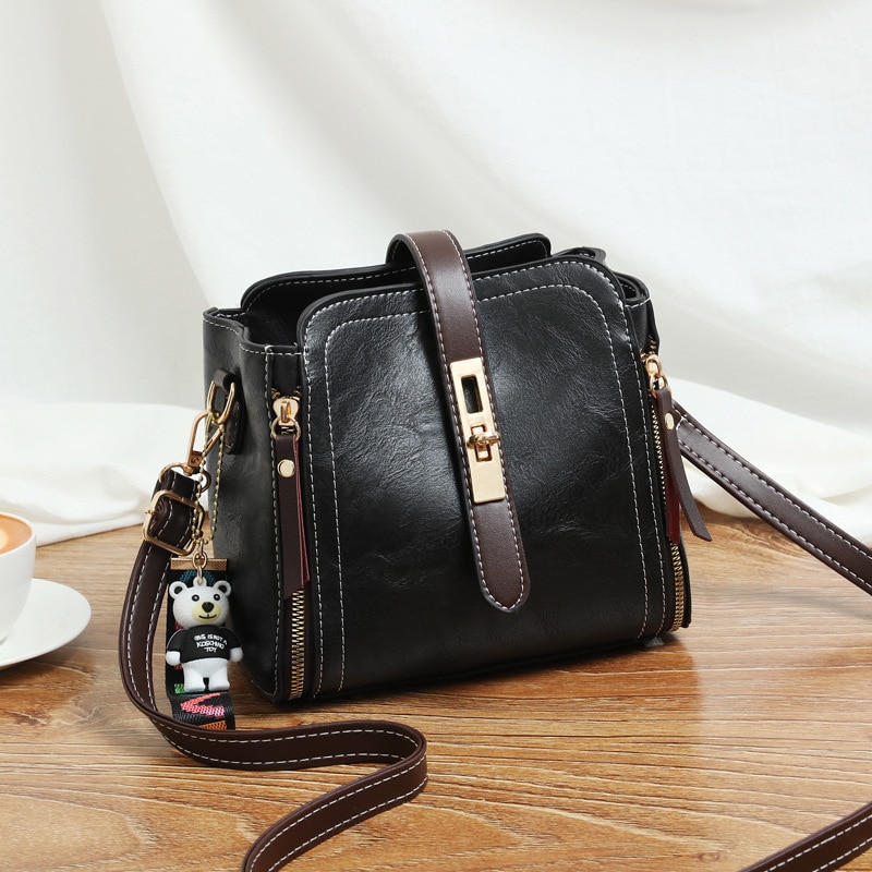 PU Leather Handbags Small Crossbody Bags For Women Shoulder Bucket Bag Female Messenger Bags Black