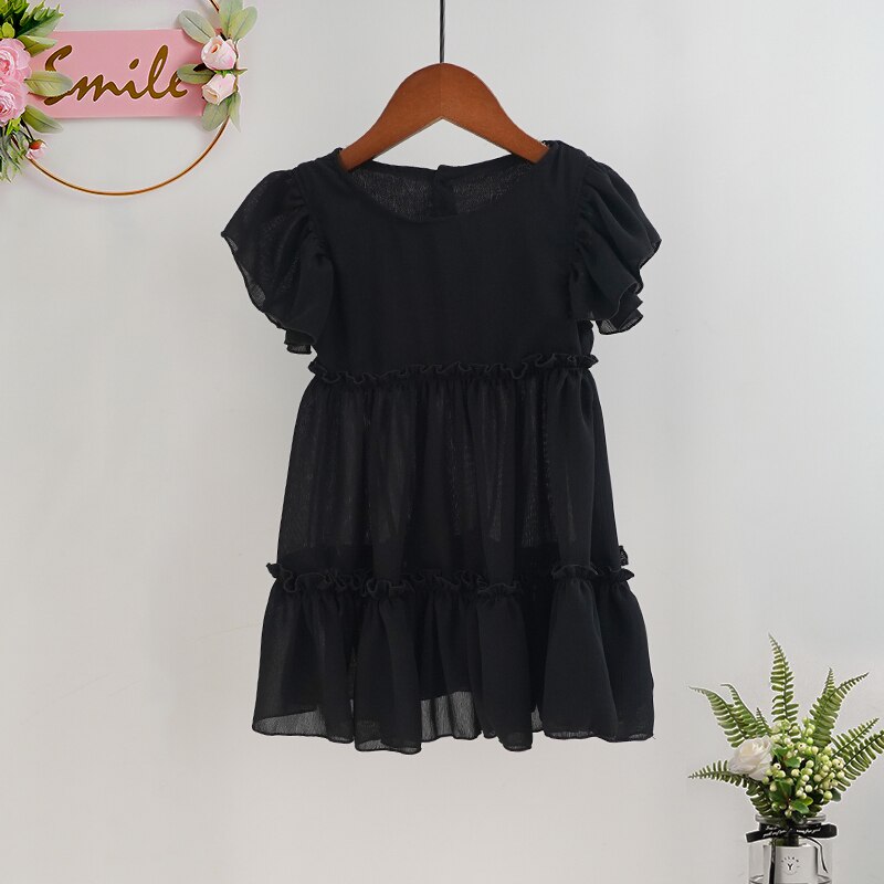 Summer Girls Dress Chiffon Draped Princess Children Kids Dresses For Girls Vestidos De Verano White Black Sukienki 2-6yrs: Black / 90(2-3yrs)