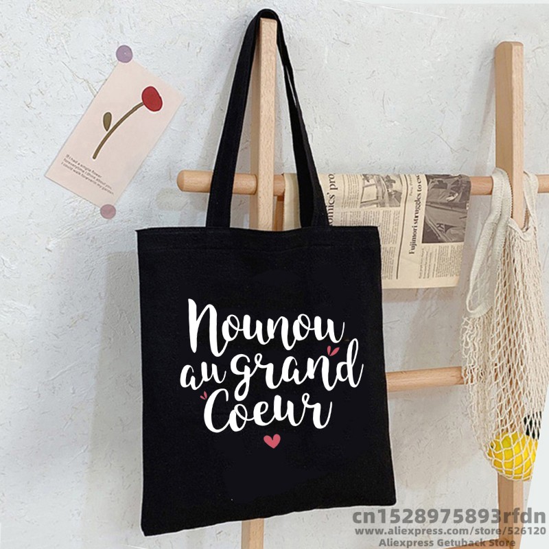 Nounou au grand coeur Sac Women Shopping Canvas Tote Bag Girl Harajuku borsa a tracolla Ulzzang femminile