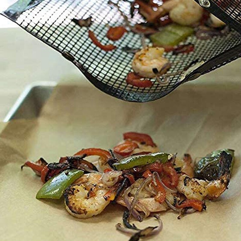 4 Packs Reusable BBQ Grill Mesh Bag-Multi Size Non-Stick BBQ Baked Bag with Silicone Brush Grilling Baking Mesh