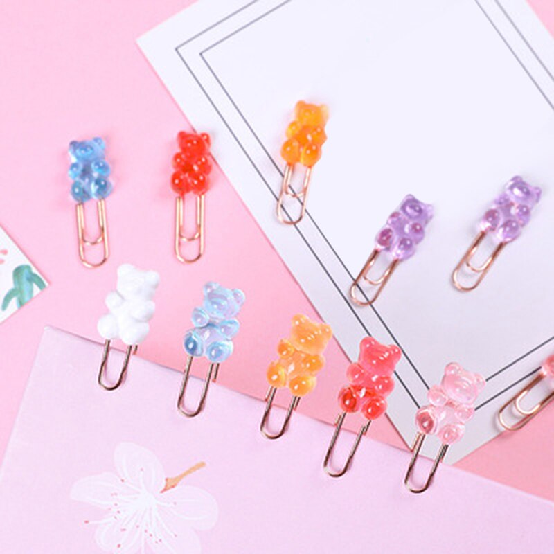 10pcs Cute Tool Accessories Rainbow Bear Home DIY Multi-function Craft Kit Paper Clip Decorative Bookmark Binder File Clips