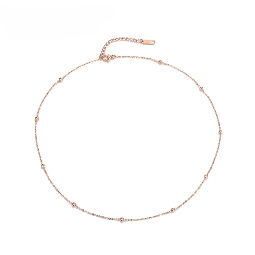 Lokaer-colliers créatifs en perles rondes, carrés, chaînes et maillons, bijoux en acier titane, Collier choker pour femmes, N18062: Round Beads