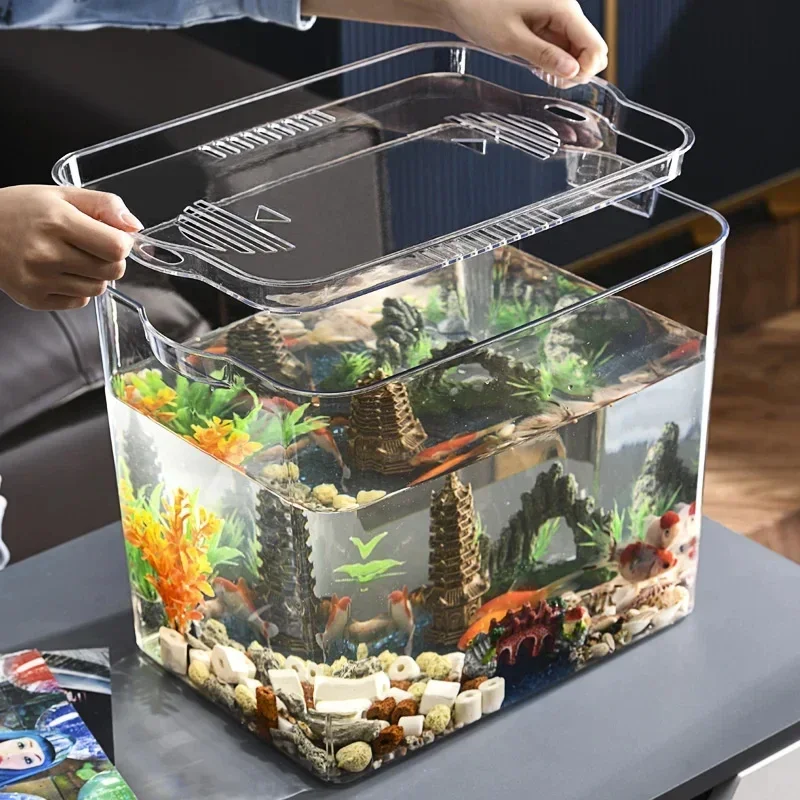 Transparant Vierkant Aquarium Plastic Goudvissen Tank Aquarium Betta Vis Kweekdoos Aquaria Tafeldecoratie