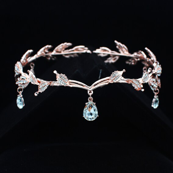 Strass or Rose mariage mariée front tête chaîne coiffure cristal pendentif mariée diadème couronne cheveux bijoux accessoire: Rose Gold Tiara