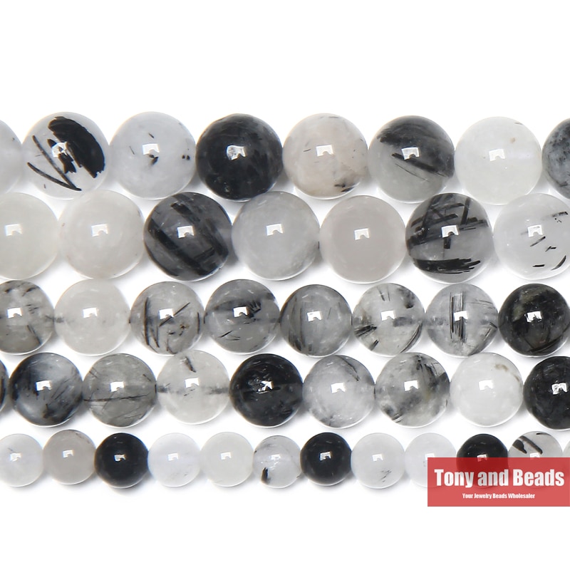 pierre naturelle lisse noir rutilé Quartz cristaux perles en vrac 15 "brin 4 6 8 10 12 MM Pick Size pour bijoux