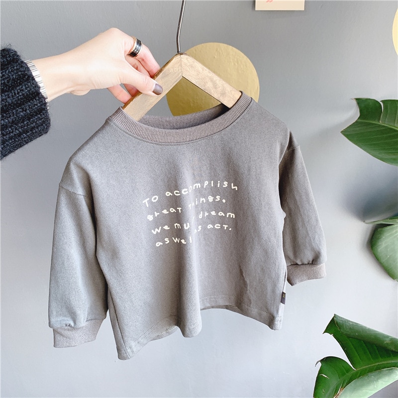 T-shirt manches longues printemps pour enfants | À bascule, avec impression de mots coréens, pour garçons et filles, , 3294