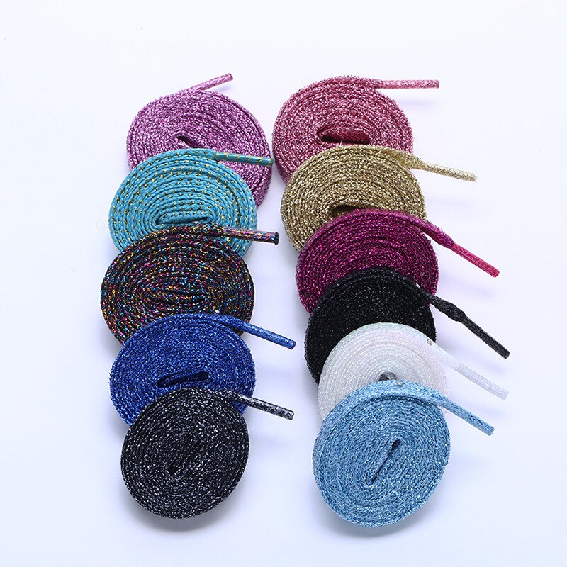 Sneakers glitter guld silke snørebånd talje reb tøj tilbehør farve flade snørebånd voksne børns snørebånd