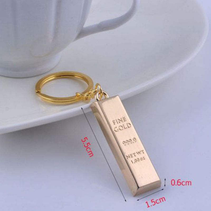 1pc Metal Faux Gold Bar Bullion Keychain Car Keyring for