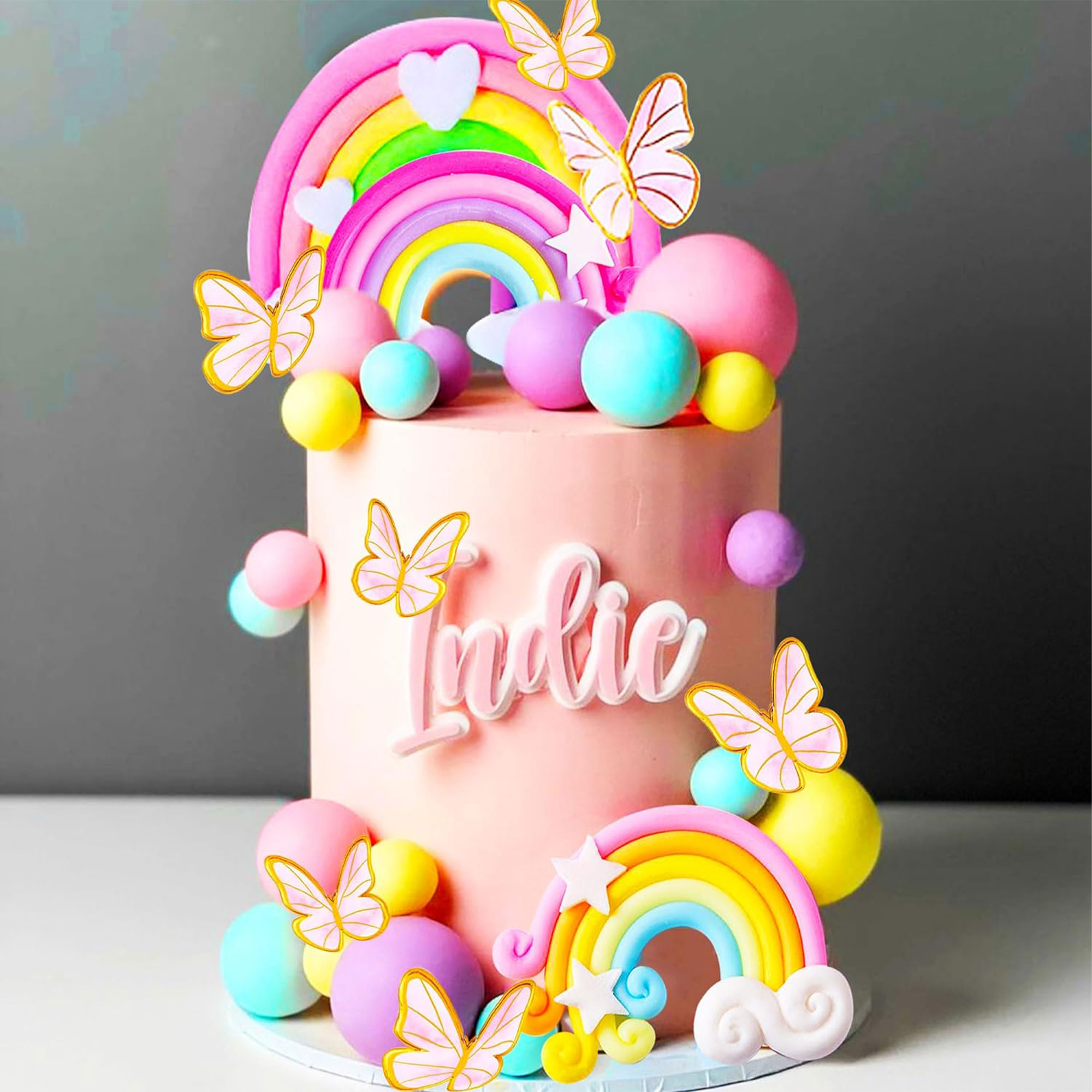 LaVenty 33 PCS Pink Rainbow Cake Topper Unicorn Rainbow Cake Decorations Boho Cake Topper Girls Birthday