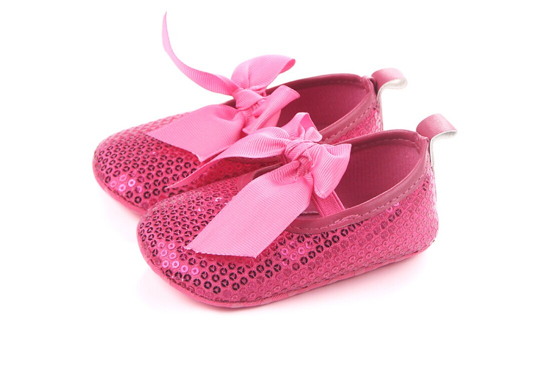 Bling Sparkle Sequins Ribbon Infant Newborn Baby Girl Boy Crib Shoes 0-18M: Red / 13-18 Months