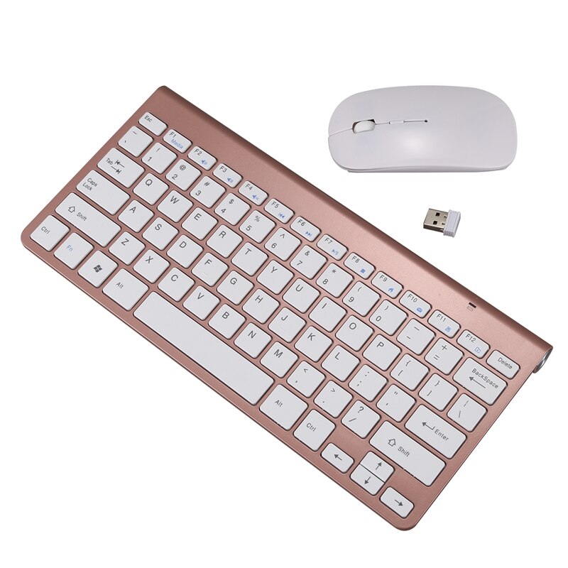 2.4Ghz Ultra-Thin Wireless Keyboard and Mouse Combo with USB Receiver Mouse Keyboard Set for PC Windows XP/7/8/10(Rose Gold): Default Title